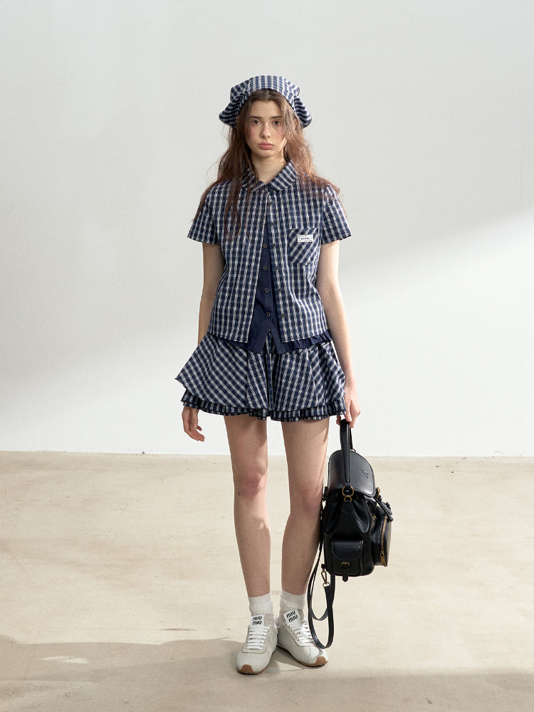 Blue Plaid College Style Tencel Cotton Shirt