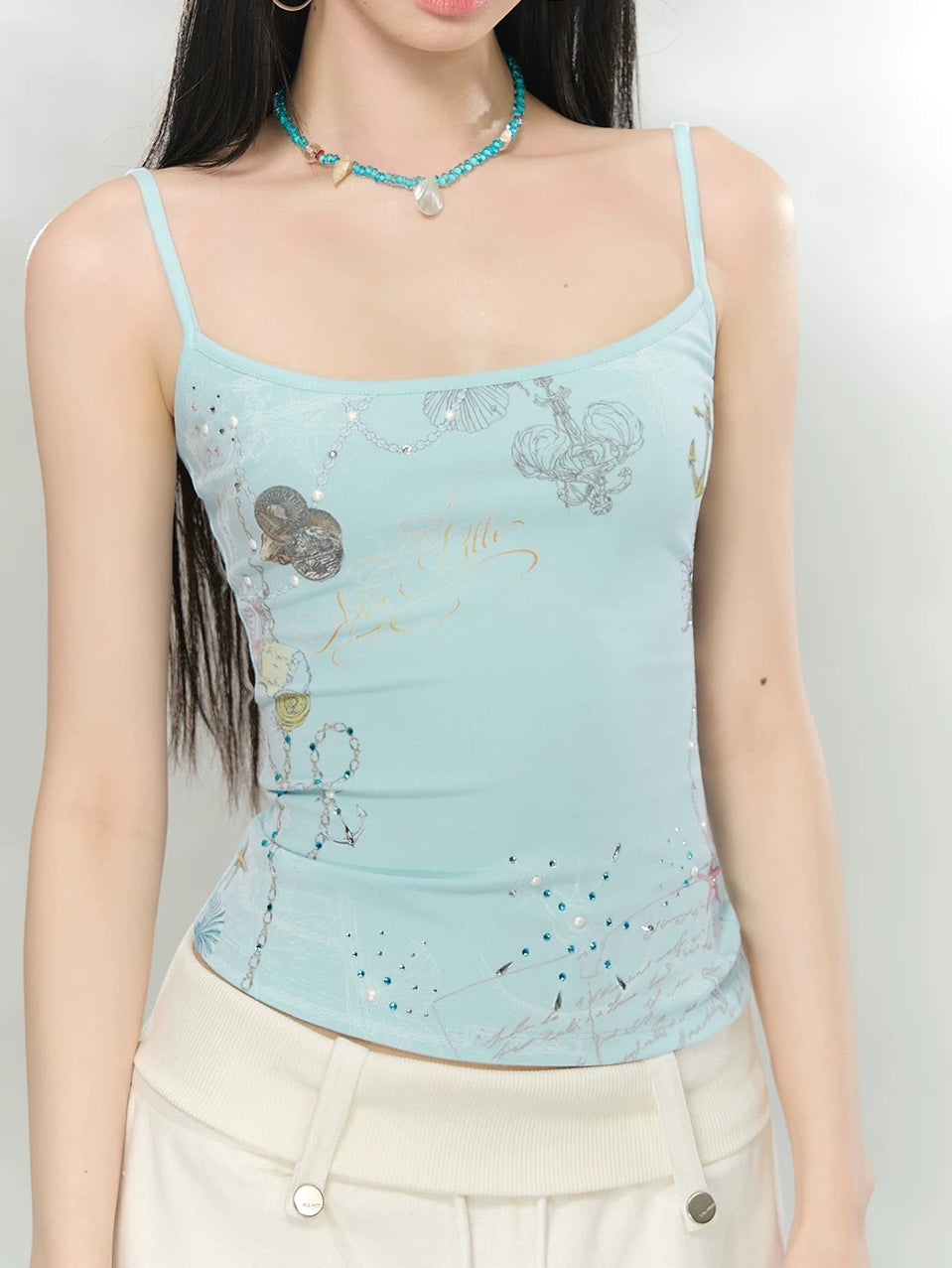 Rhinestone Print Camisole Top