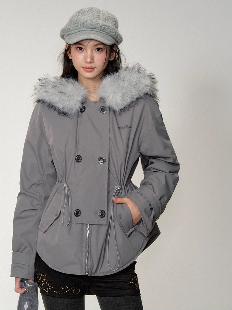 Faux Fur Collar Double-Breasted Down Parka