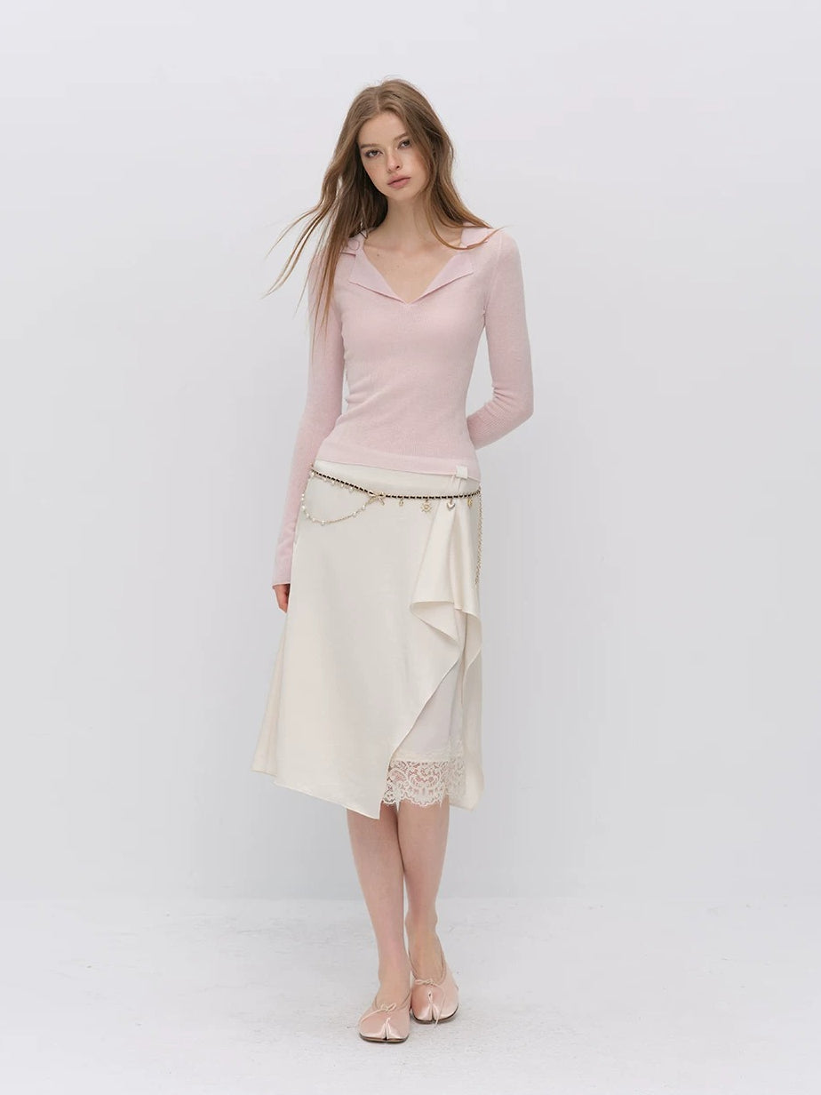 Ribbed Wool Polo Top