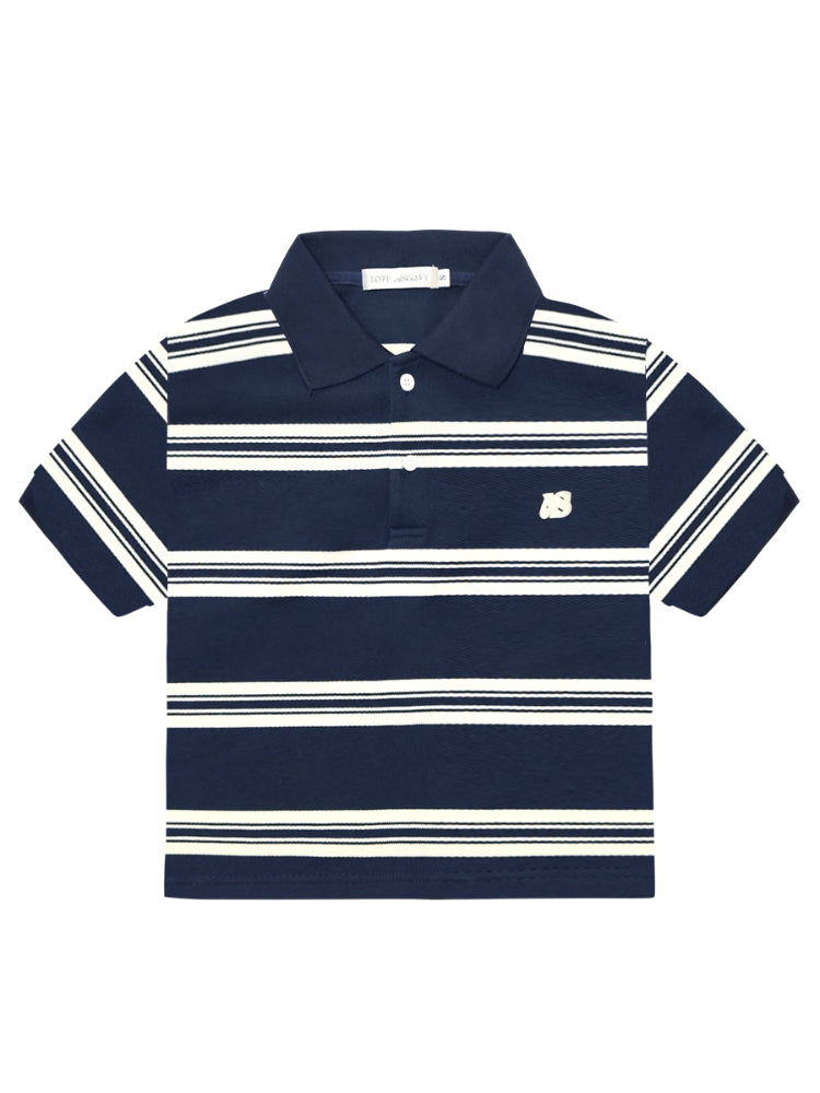 Polo-Collar Striped Color-Blocking T-shirt
