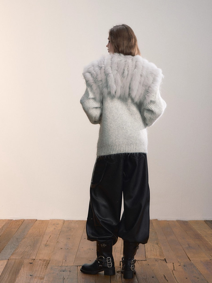 Fox Fur Large Notch Collar Cardigan