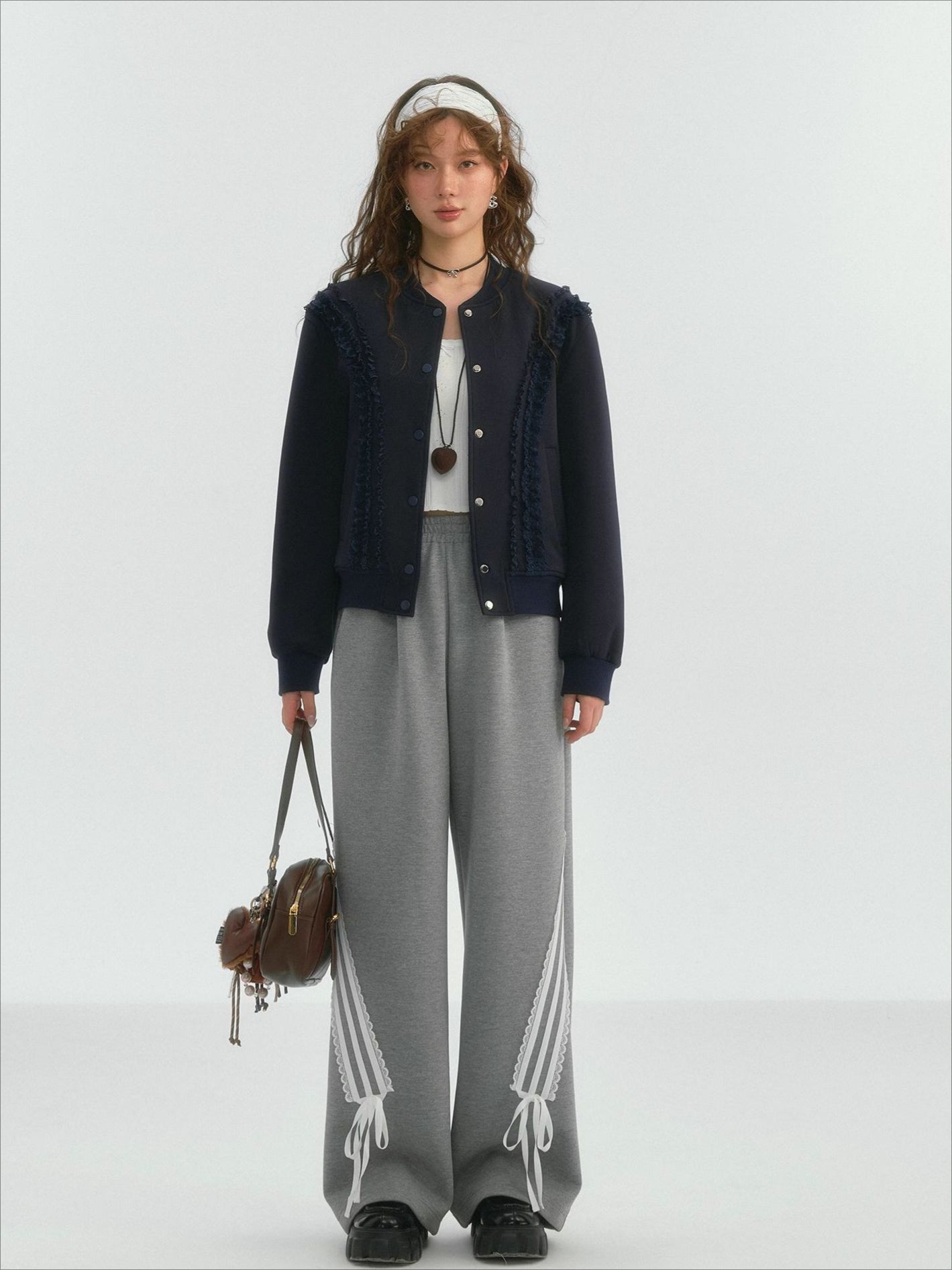 Lace‑Trim Baseball Jacket