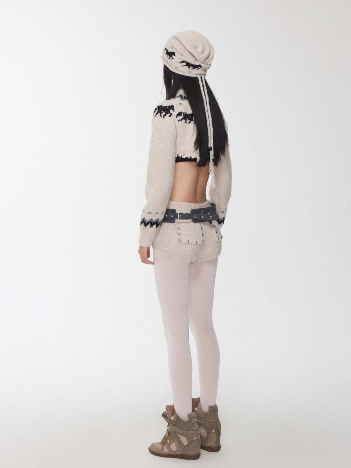 Fair Isle Pony Jacquard Knit Short Cardigan & Shorts Set