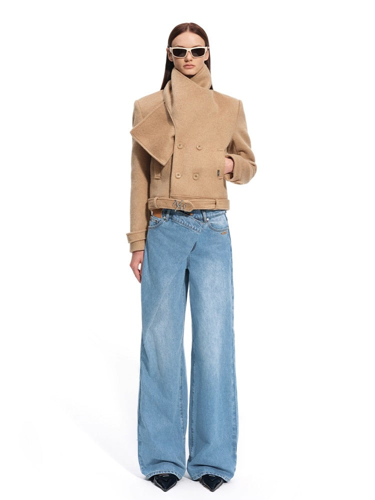 Sailor-Inspired Washed Twill Denim Low-Rise Straight Jeans
