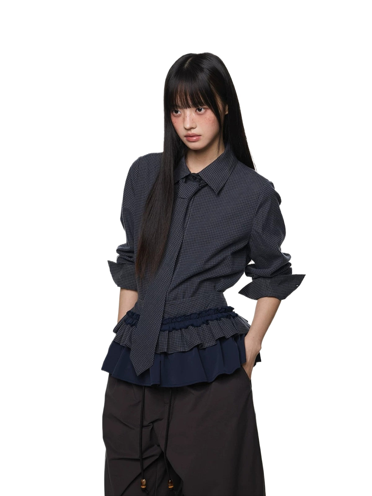 Plaid Tie Blouse