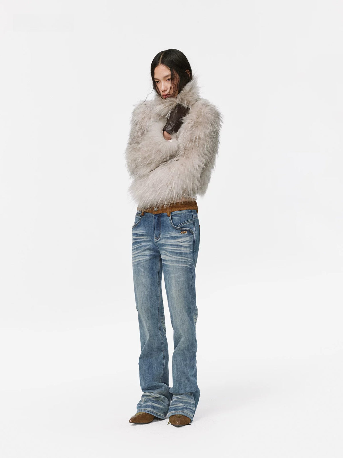 White Birch Fur Collar Leather Coat