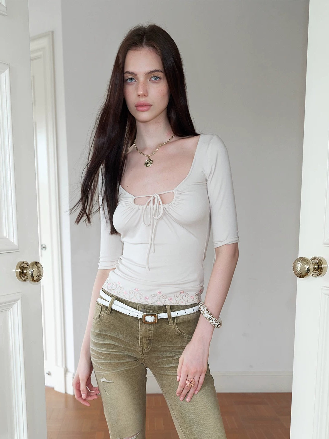 Embroidered Drawstring T-shirt