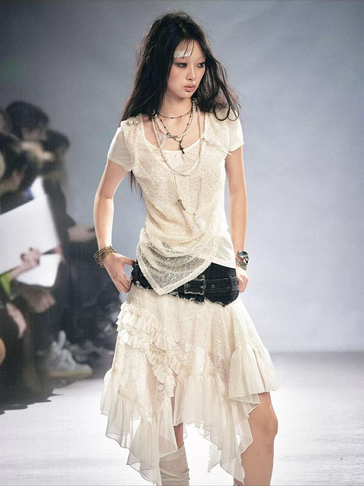 Lace Denim Skirt