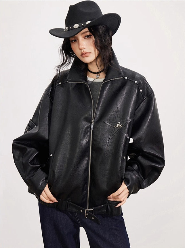 Black Zipper Moto Leather Jacket
