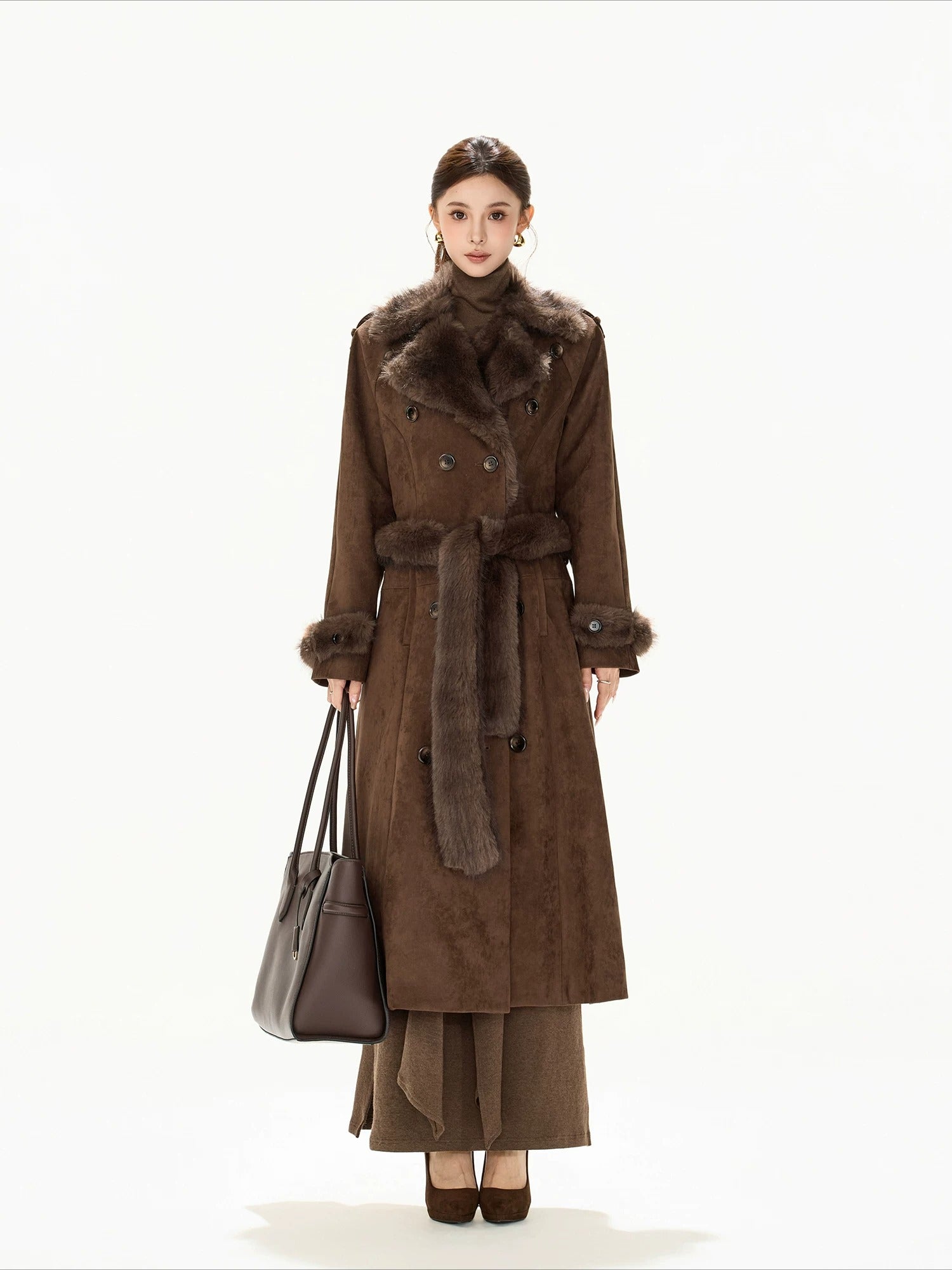 Brown Suede Belted Coat