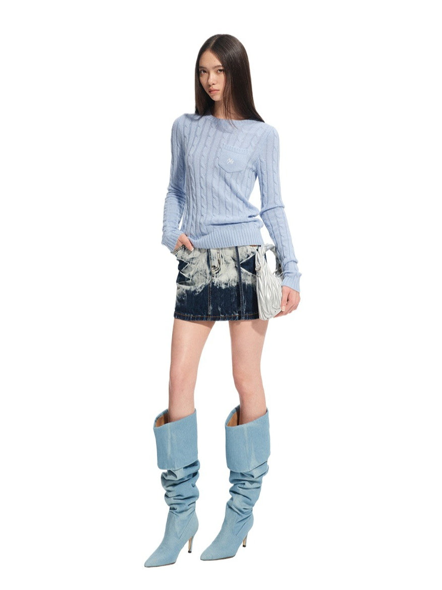 Black & Blue Cable-Knit Sweater