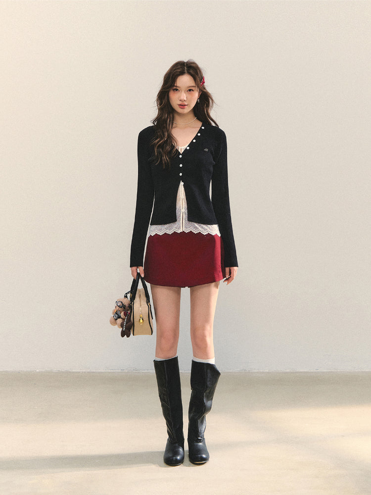 Anti-exposure Applique Pocket Suit Skort