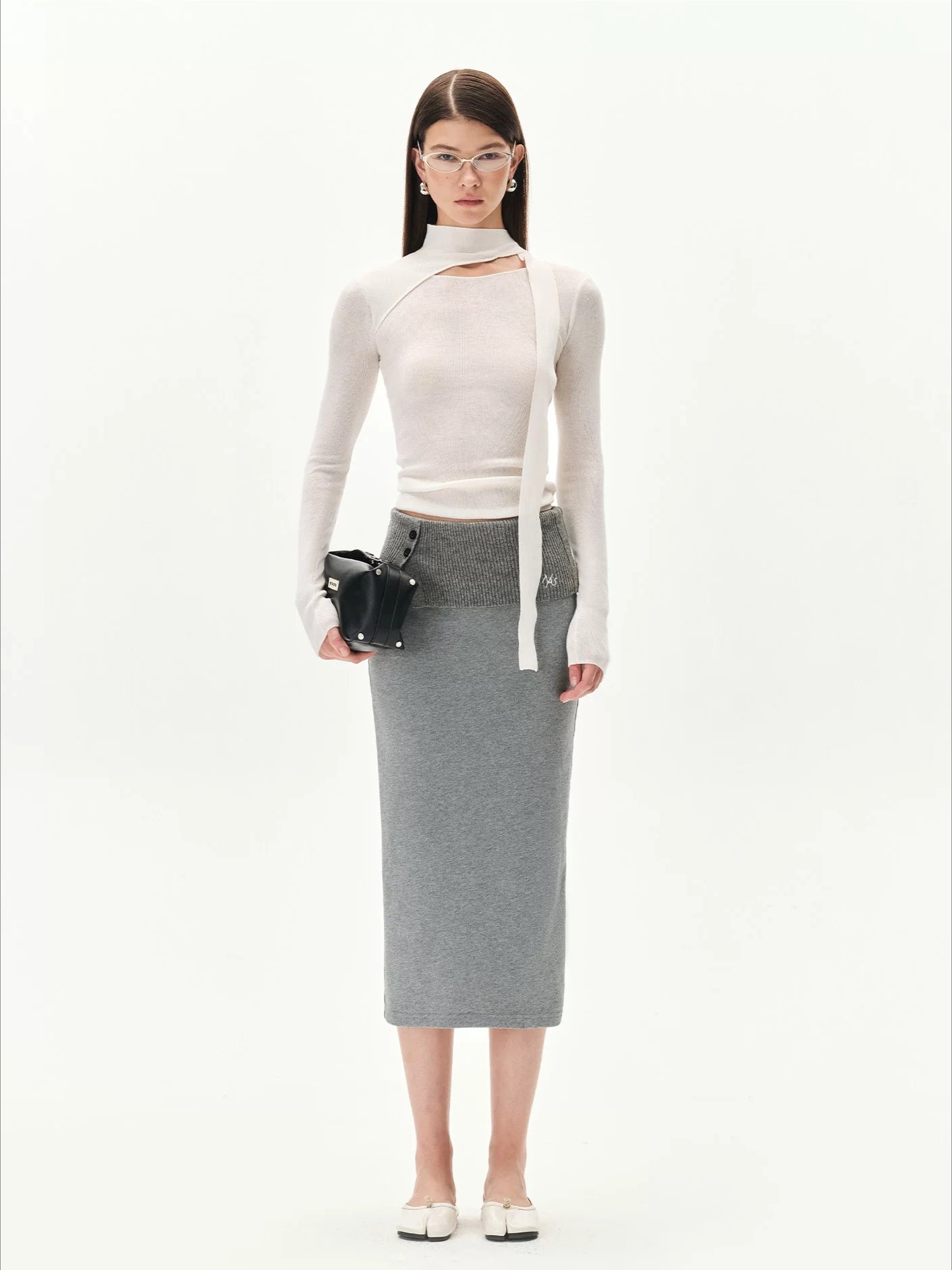 Double Veil Knit Midi Skirt