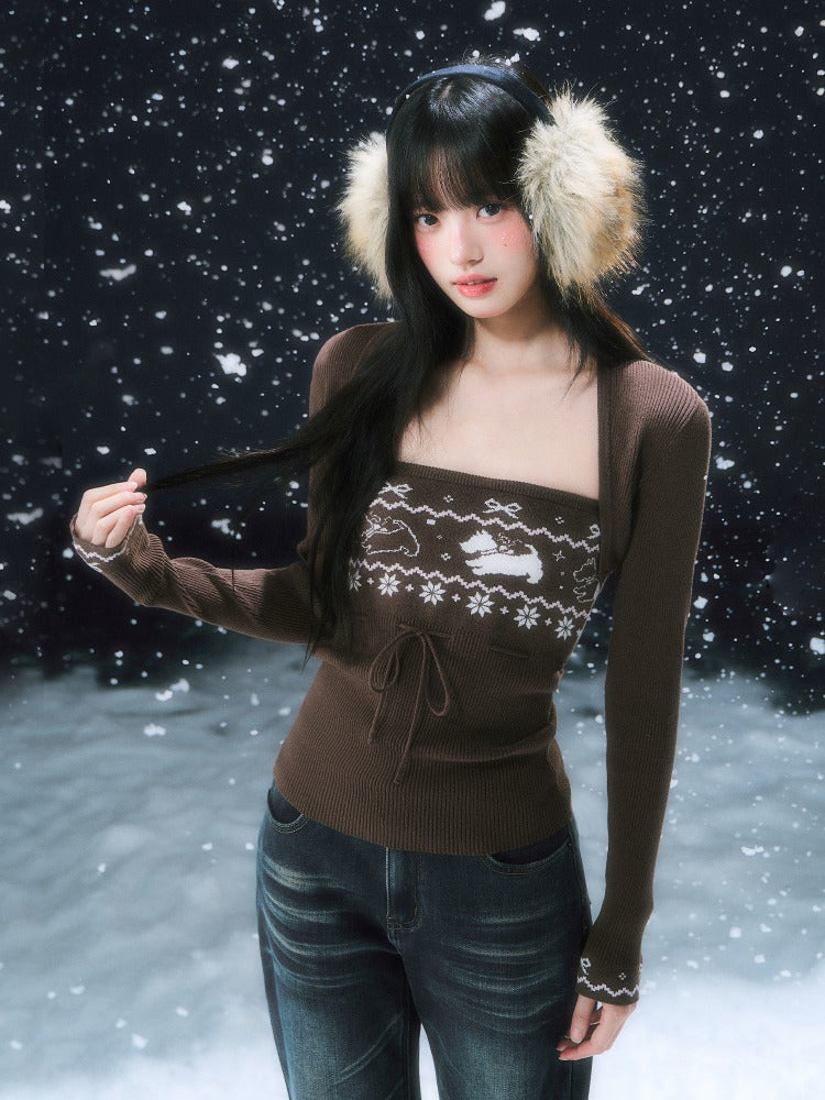 Brown Fair Isle Cardigan Set