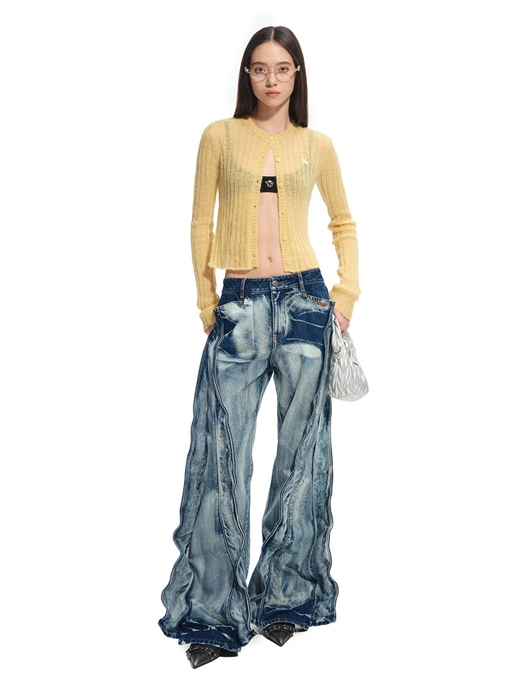 Alpaca Mohair Slim Fit Hollow-out Knit Top