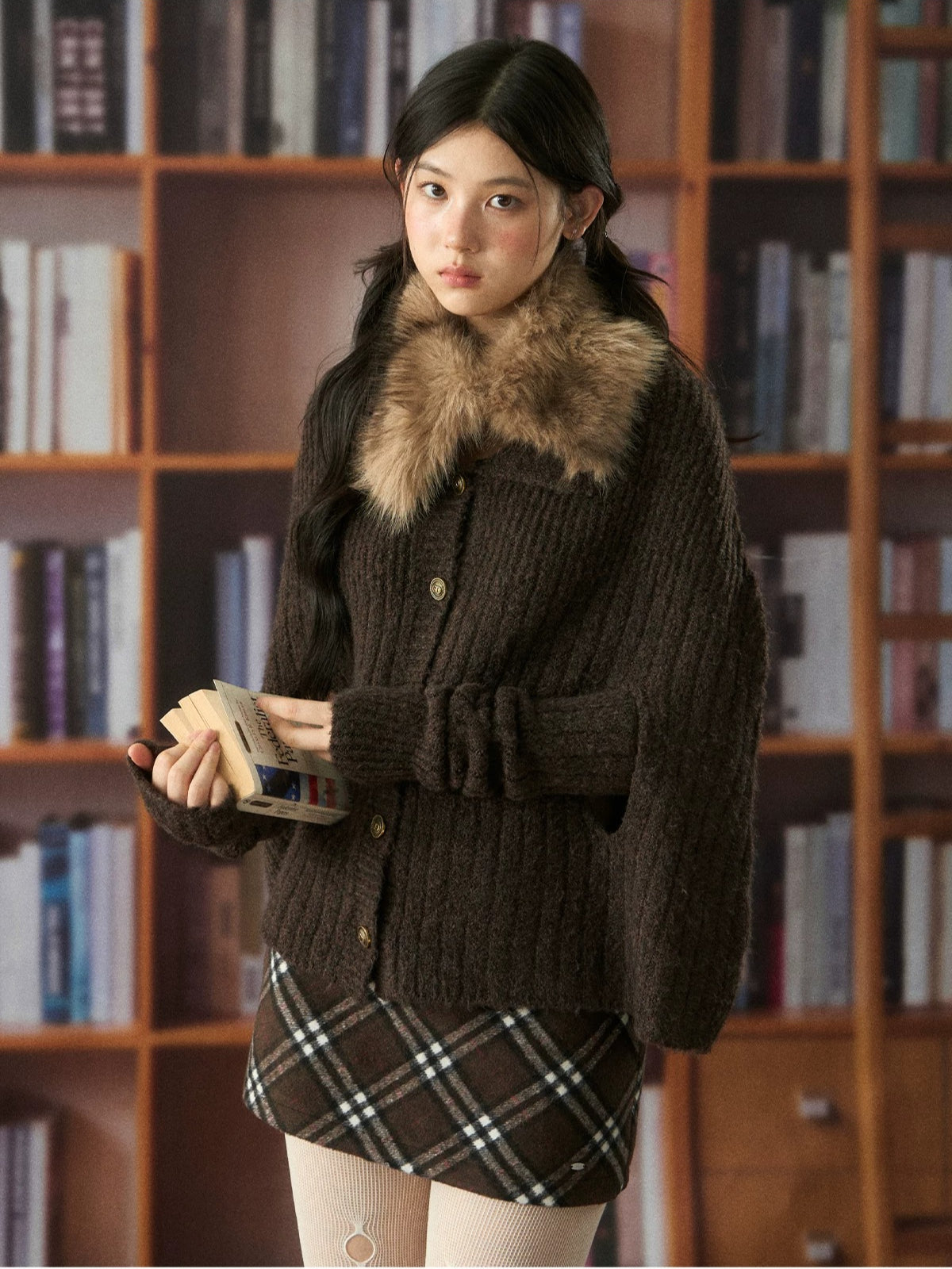 Retro Fur Collar Cape Cardigan