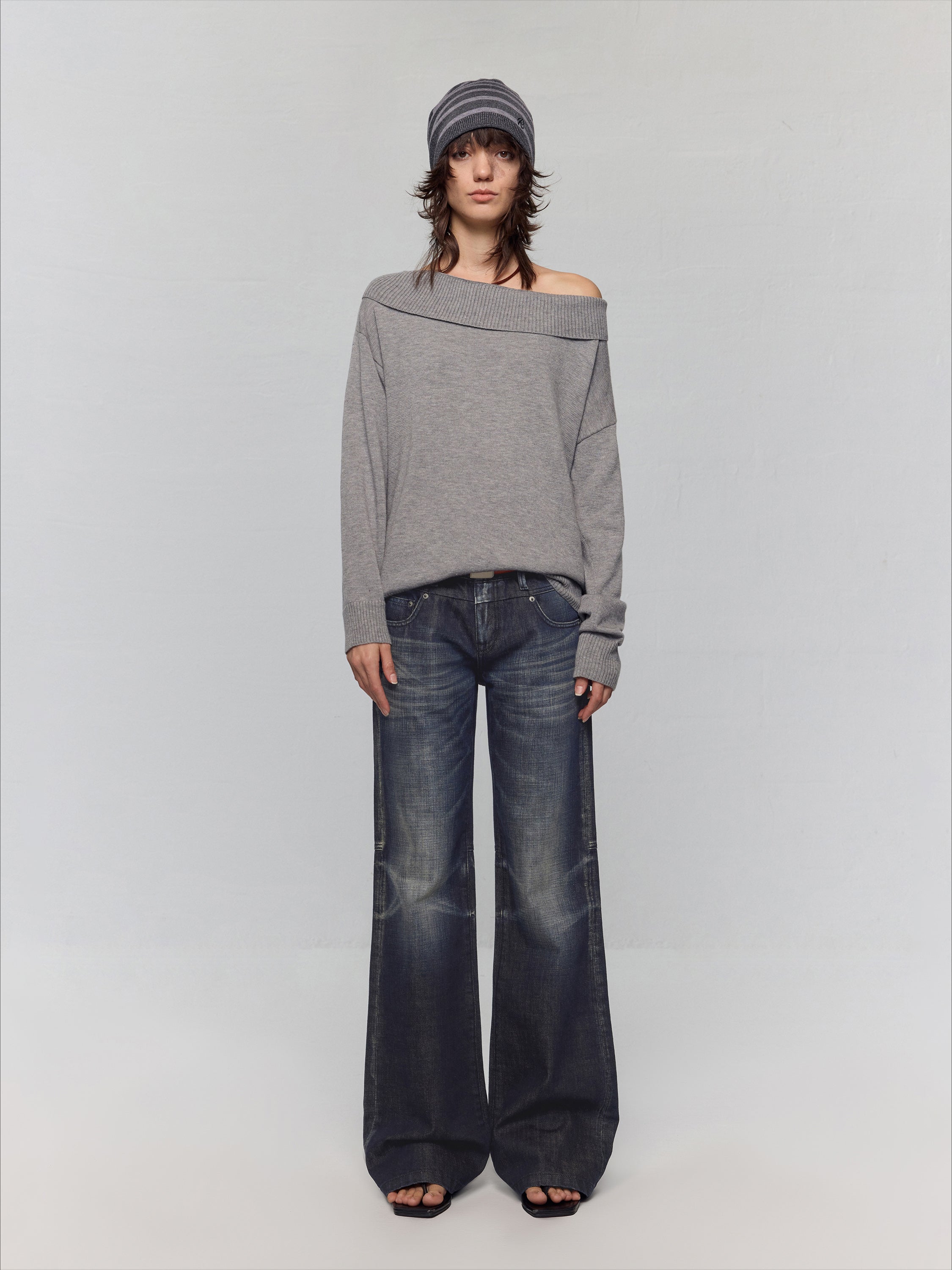 Black-Blue Low-Waist Flared & Bell-Bottom Pants Pants
