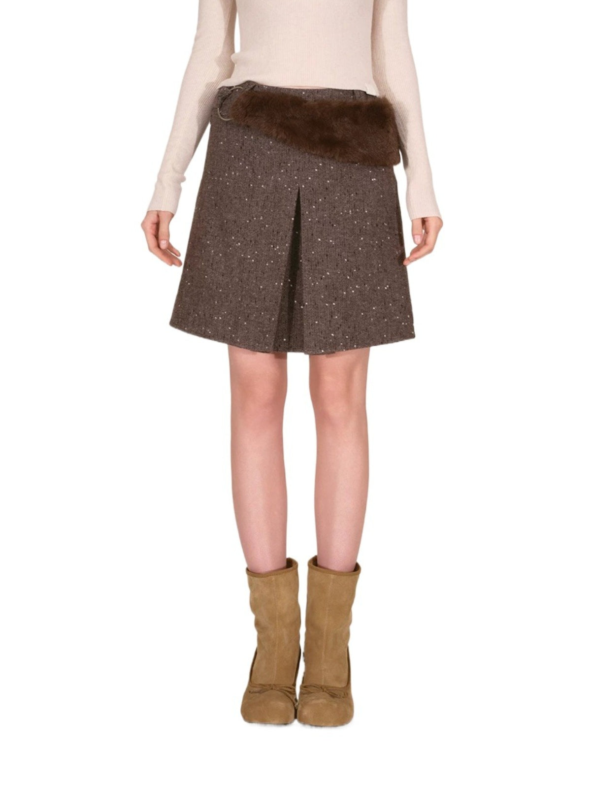 Speckled Faux Fur A-Line Skirt