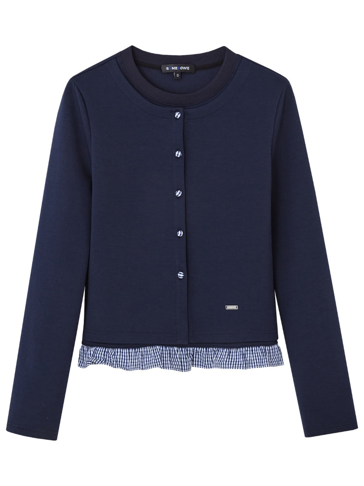 Fake Two-piece Round Neck Lace Top