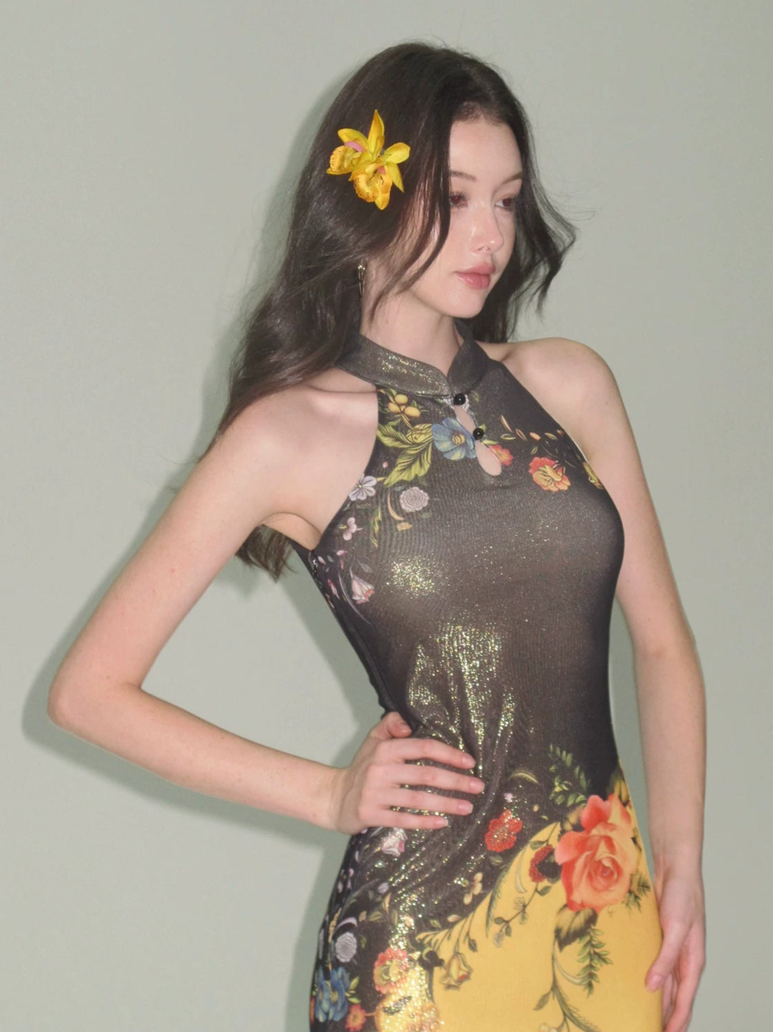 Black Halter Qipao Dress