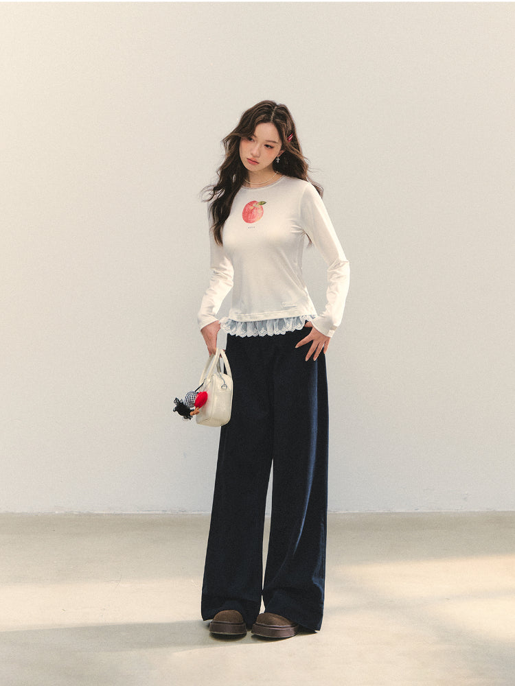 Fruit Print Lace-spliced T-Shirt