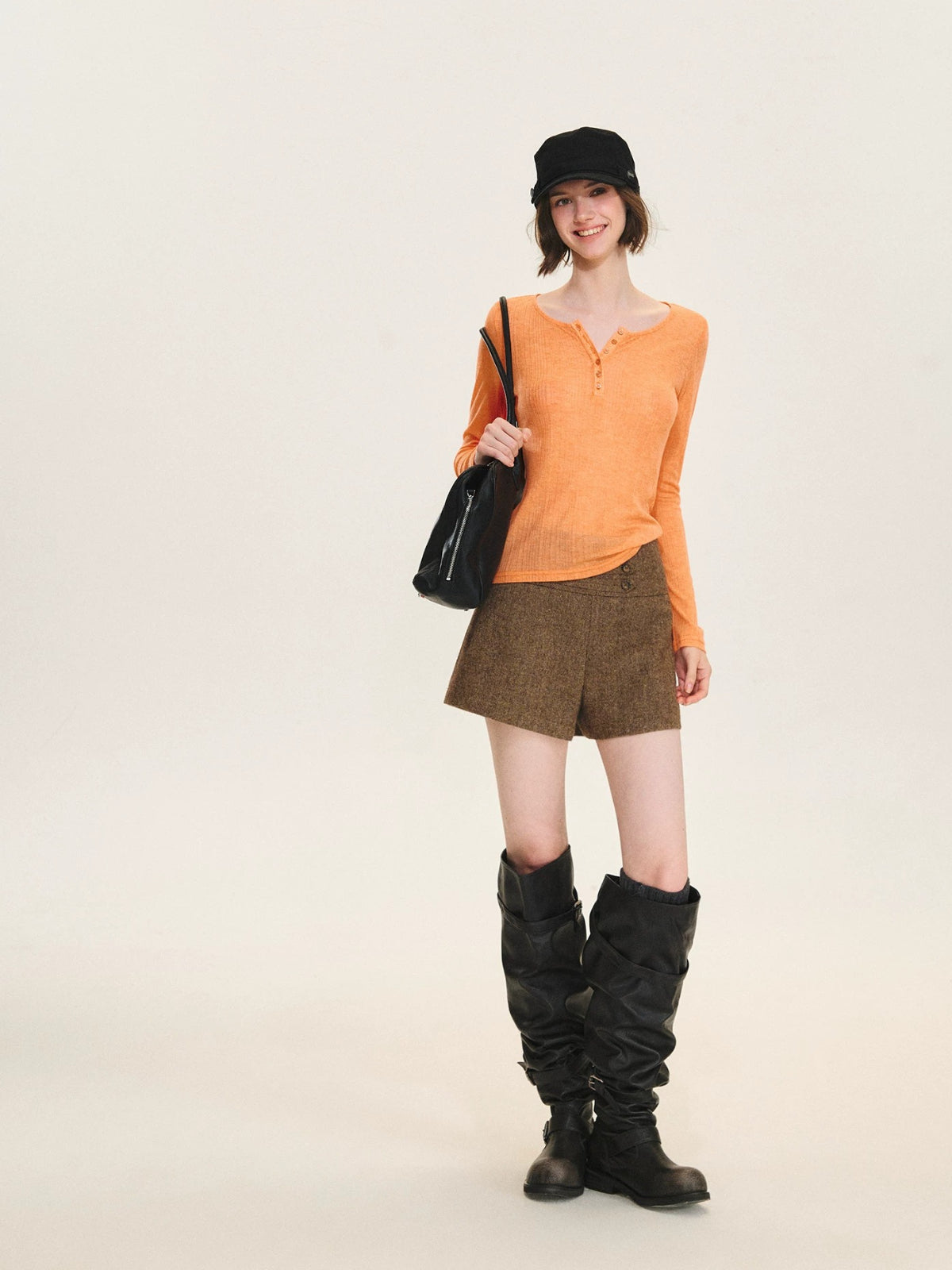 Ribbed Henley Long Sleeve Top