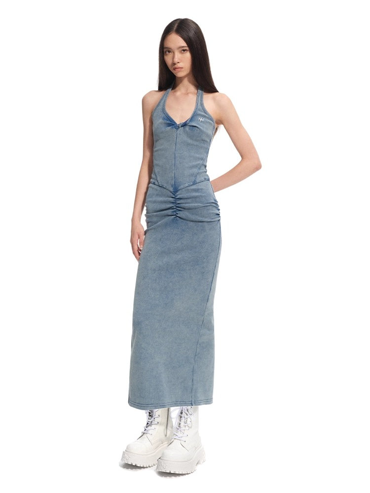 Volcano Draped Halter Maxi Dress