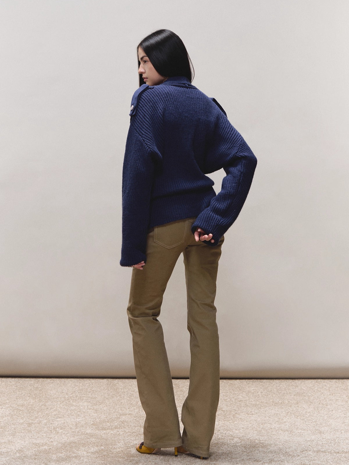 Wool Epaulet Double-Breasted Cardigan