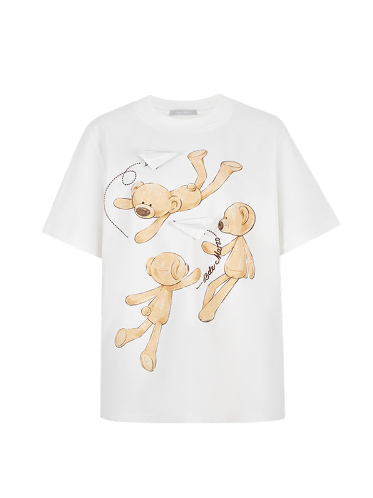 Paper Plane Bear Cotton Short-Sleeve T-Shirt