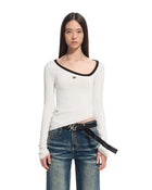 Asymmetric Contrast Neck T-shirt