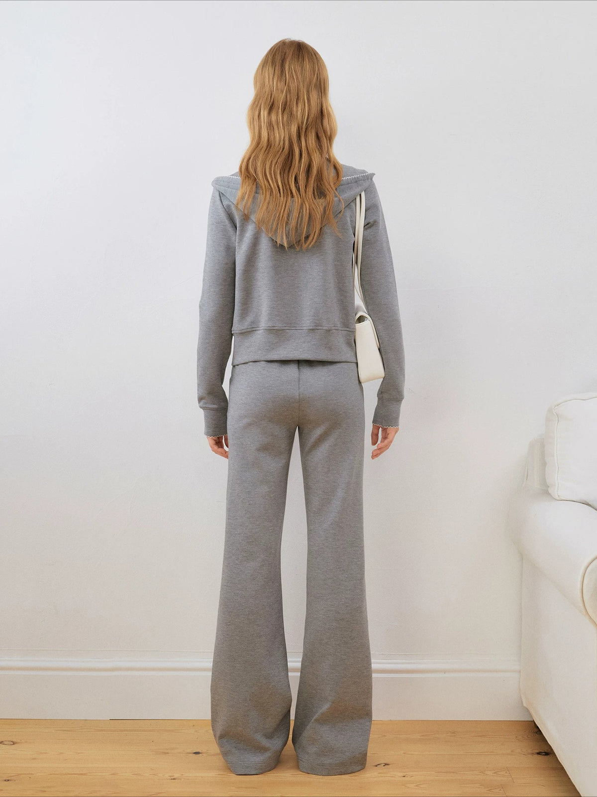 Contrast Trim Zip Hoodie & Flared Pants Set