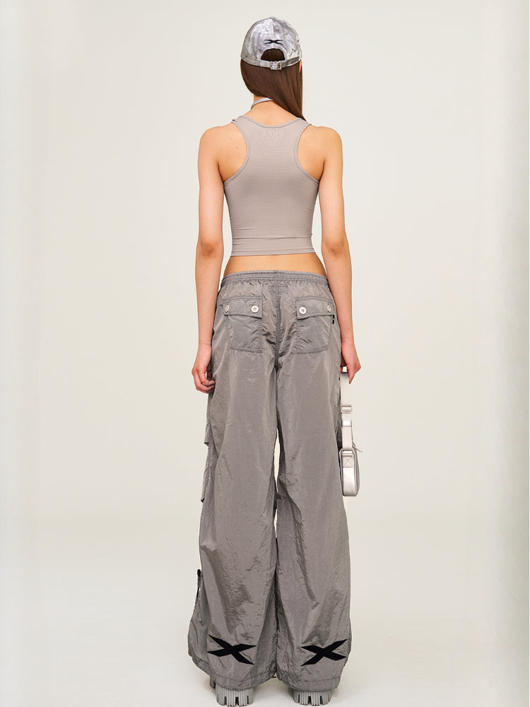 Embroidered Ultra-Light Wide-Leg Workout Pants