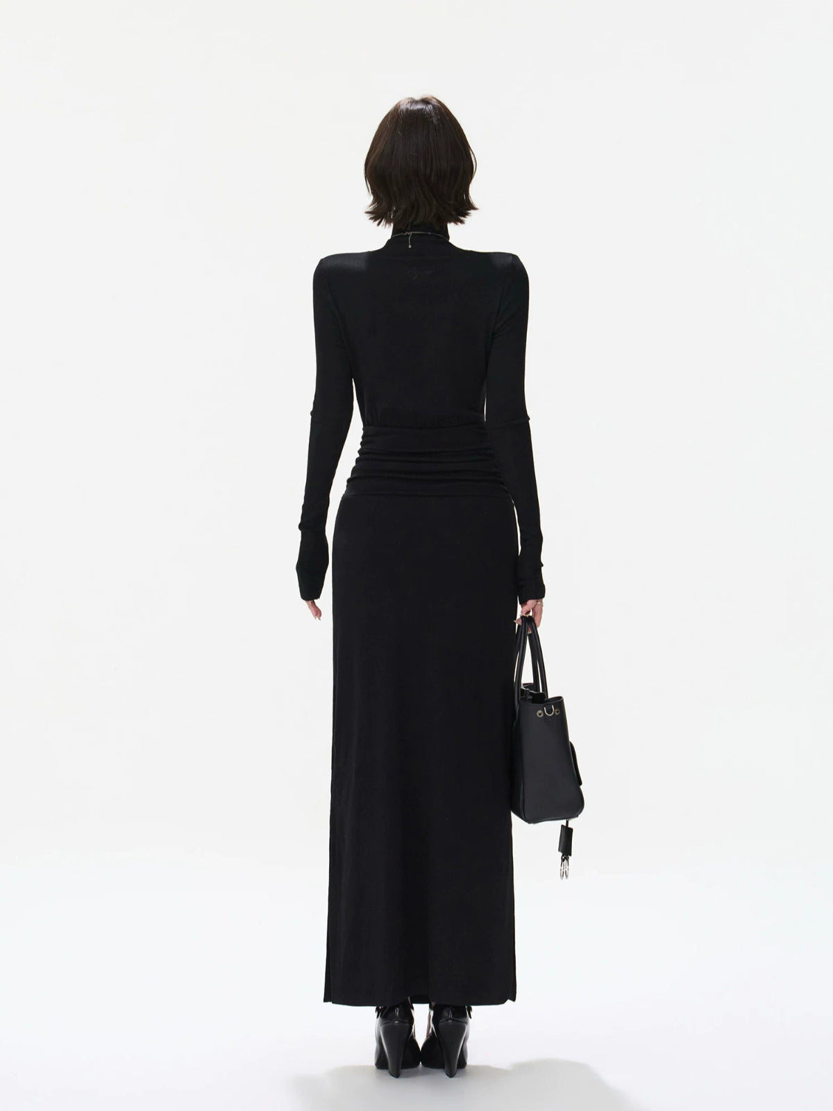 Turtleneck Tie Waist Knitted Maxi Dress