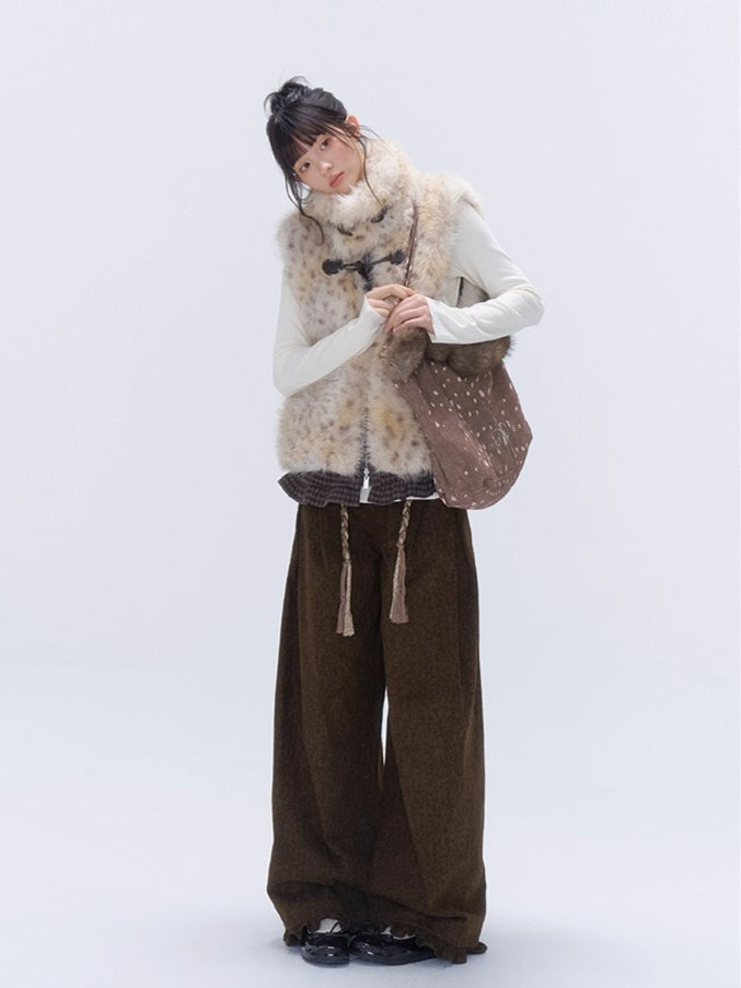 Reversible Leopard Trim Faux Fur Vest