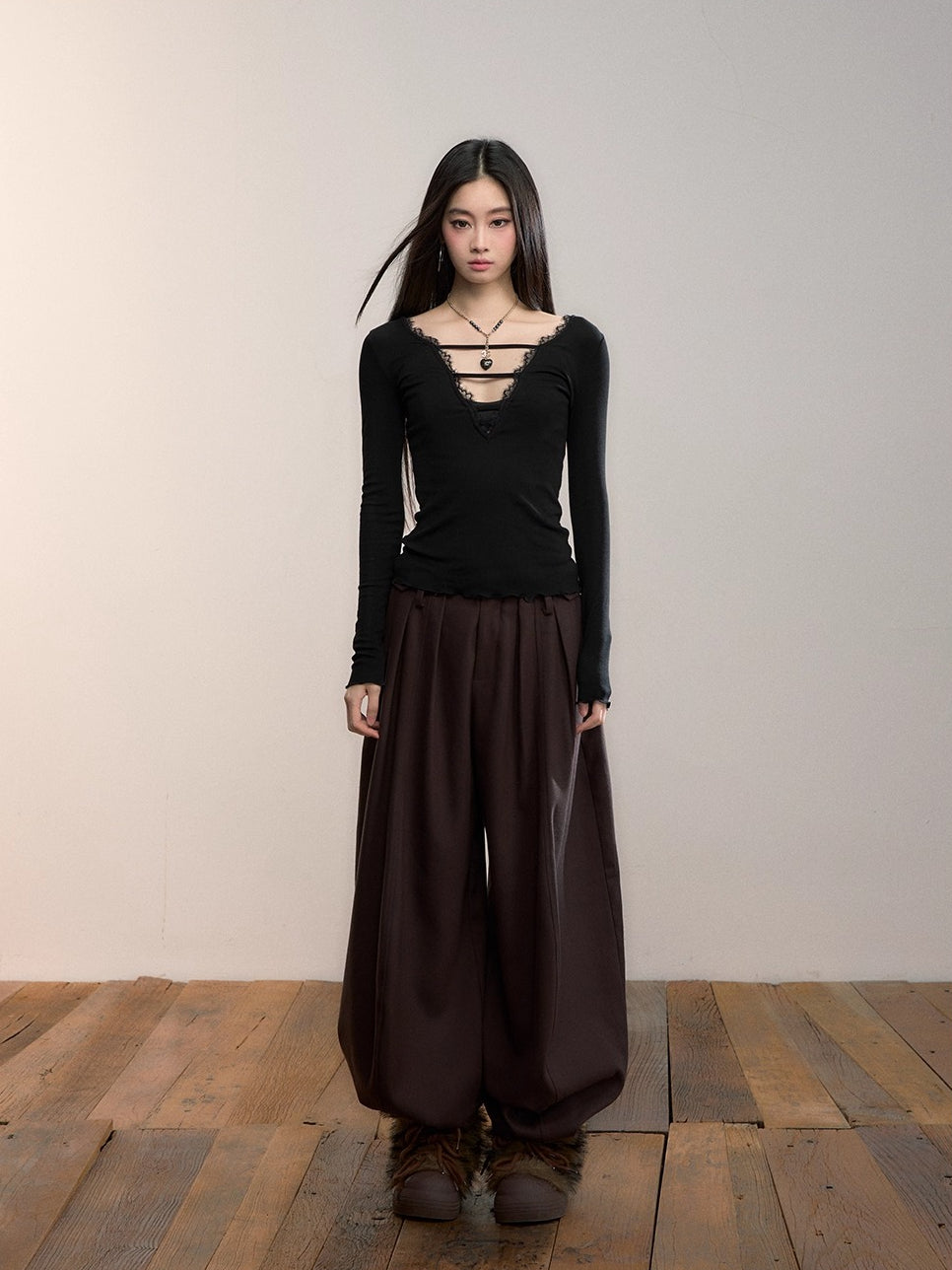 Reversible Lace-Trim Long-Sleeve Tee