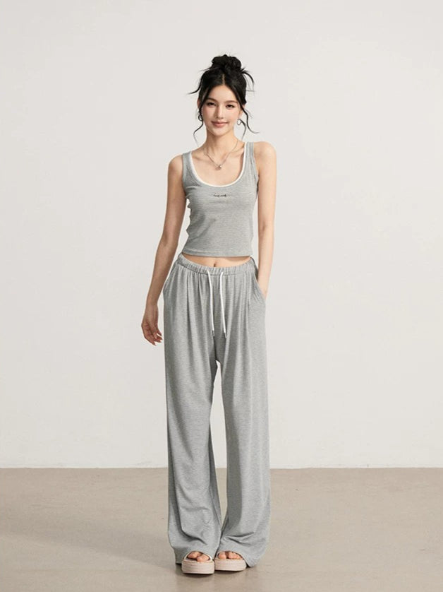 Navy & Gray Striped Tank Pants Set