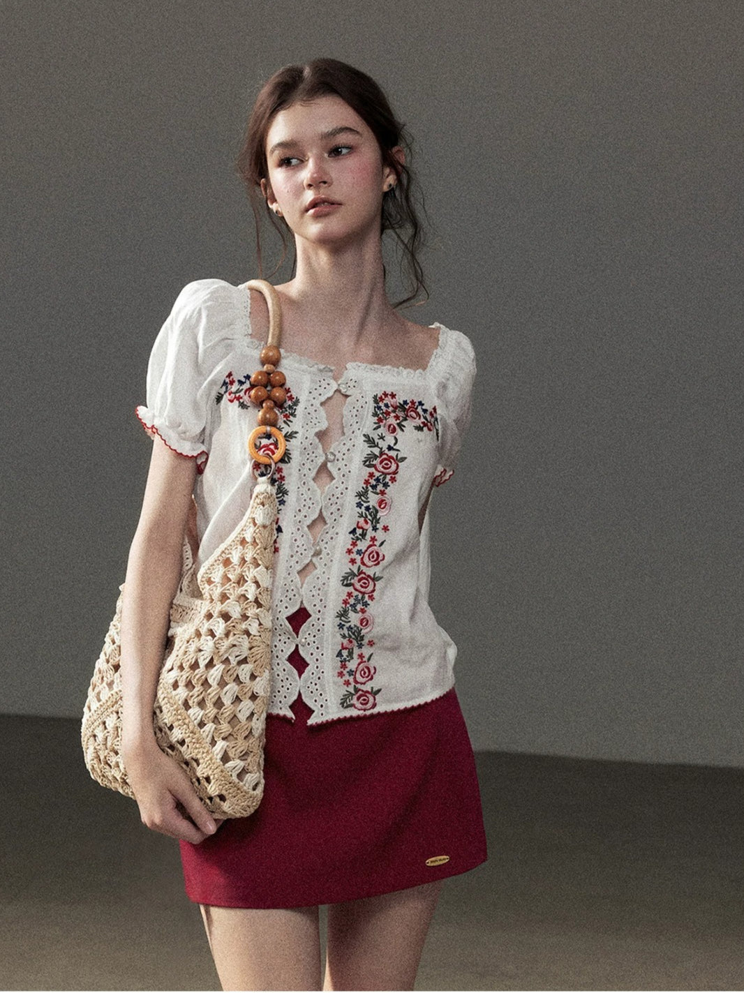 Rose Lace Puff Sleeve Top