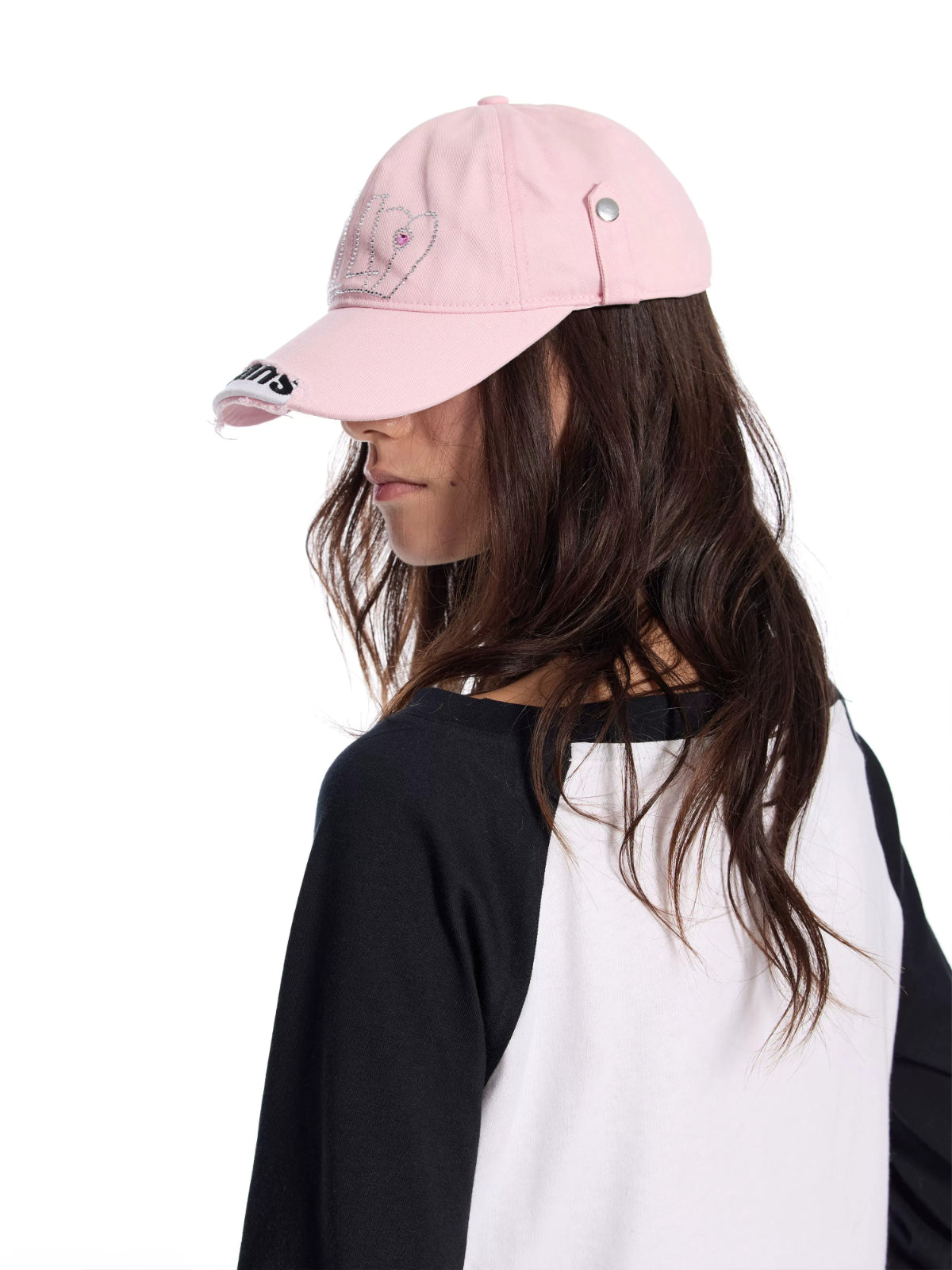 Distressed Studded Crown Baseball Cap