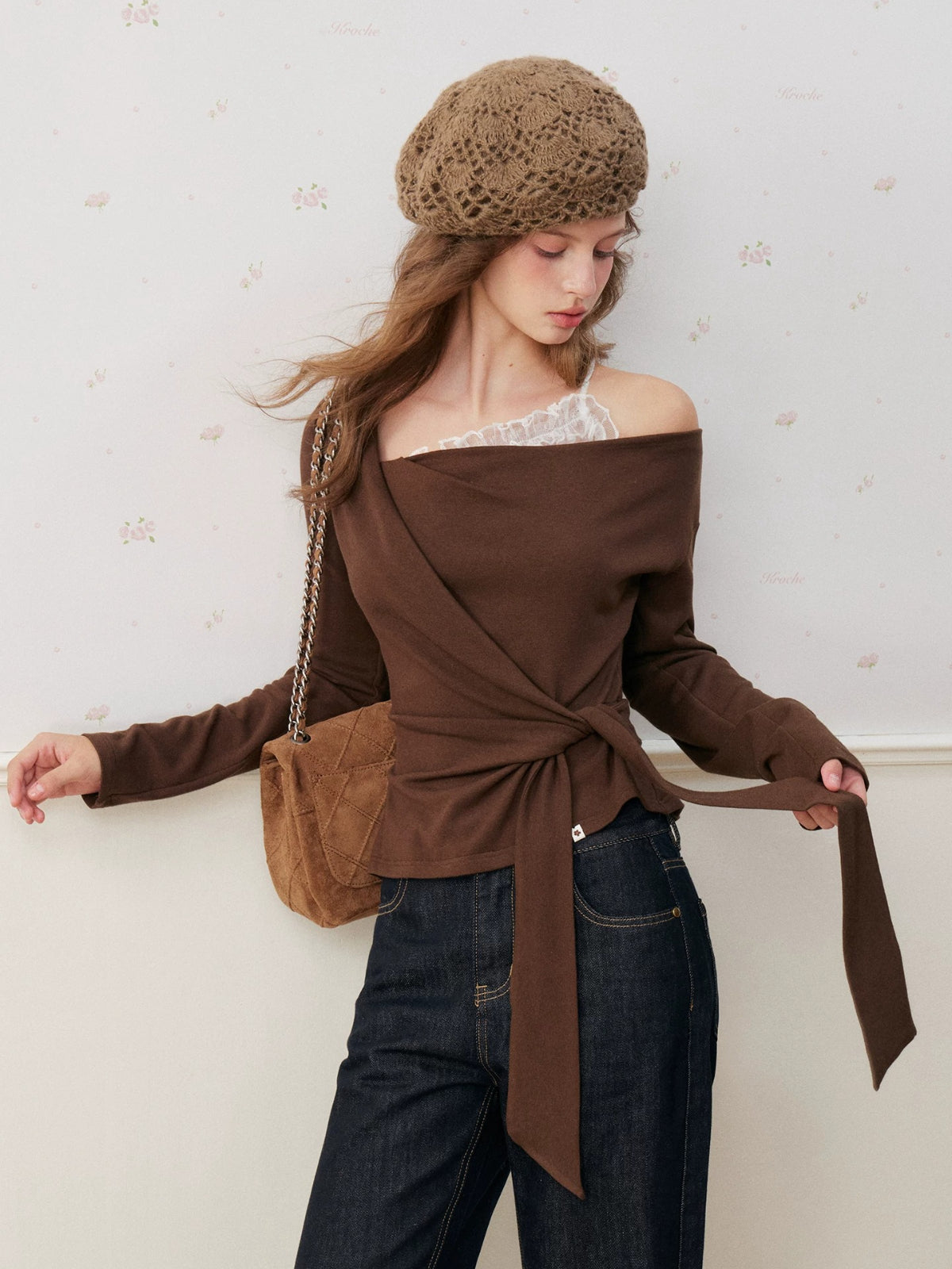 Lace Trim Twist Neck Top