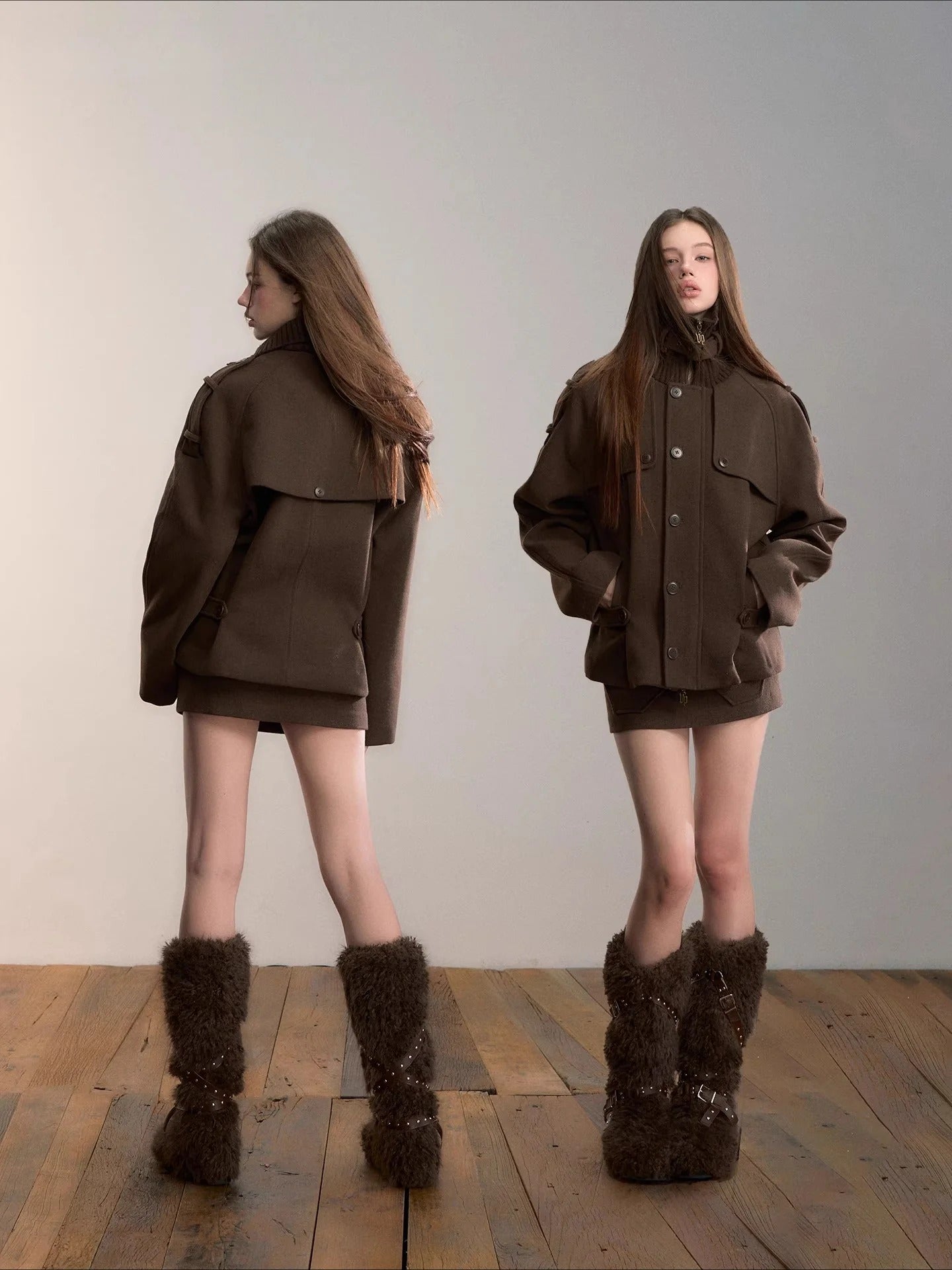 Knit-Panel High-Neck Padded Jacket