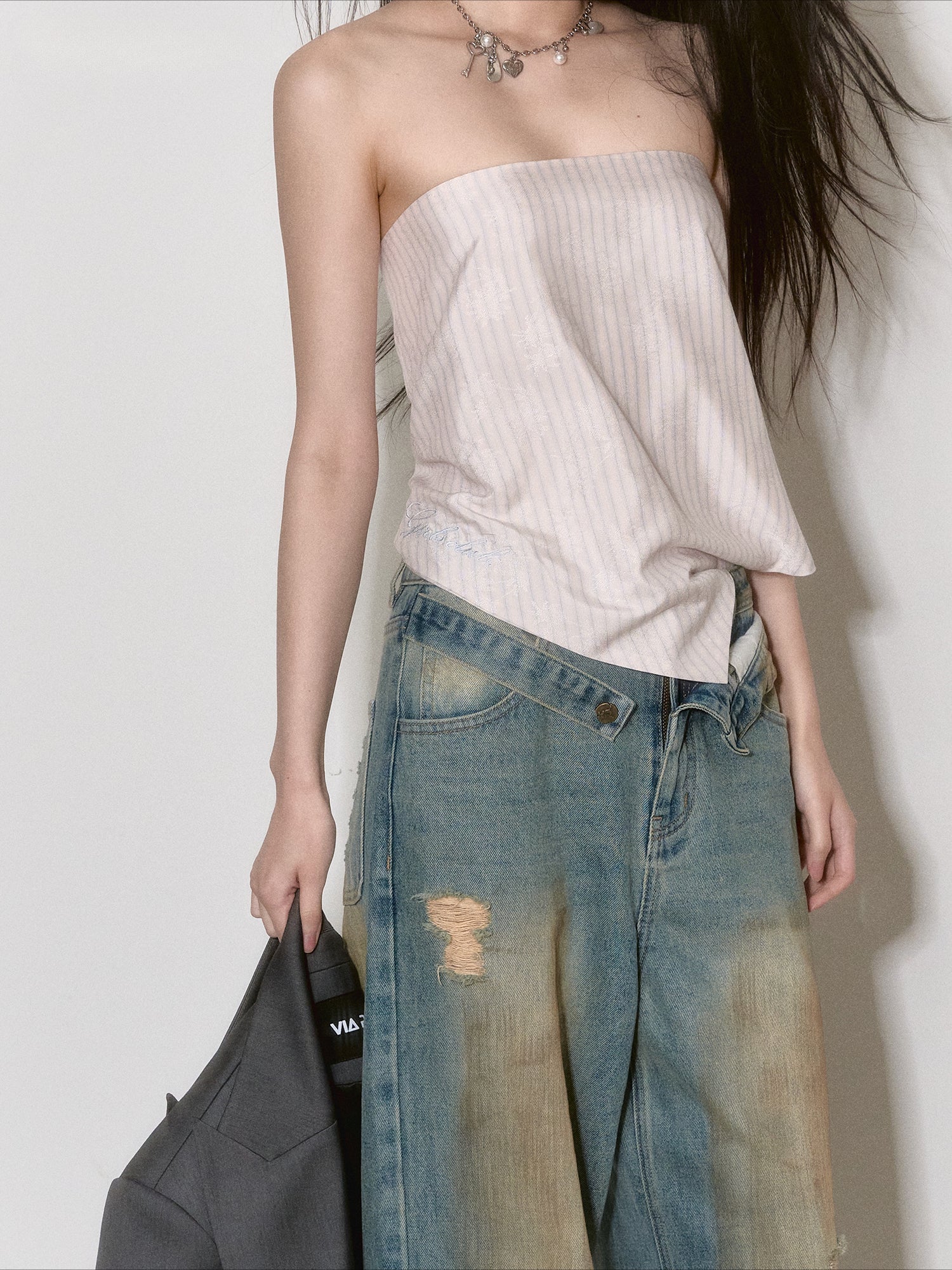 Deep Pink & Light Pink Striped Ruched Shirt