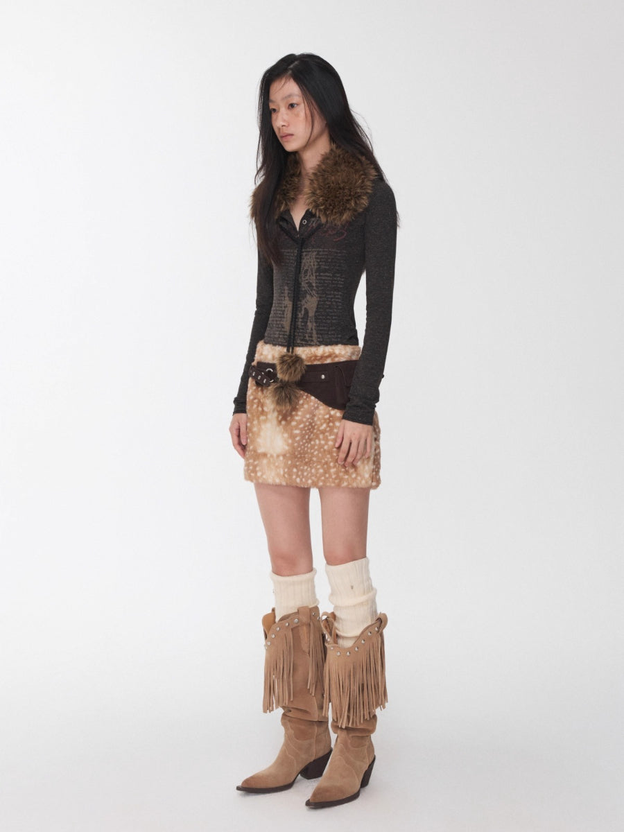 Henry Collar Animal Print Knit Top