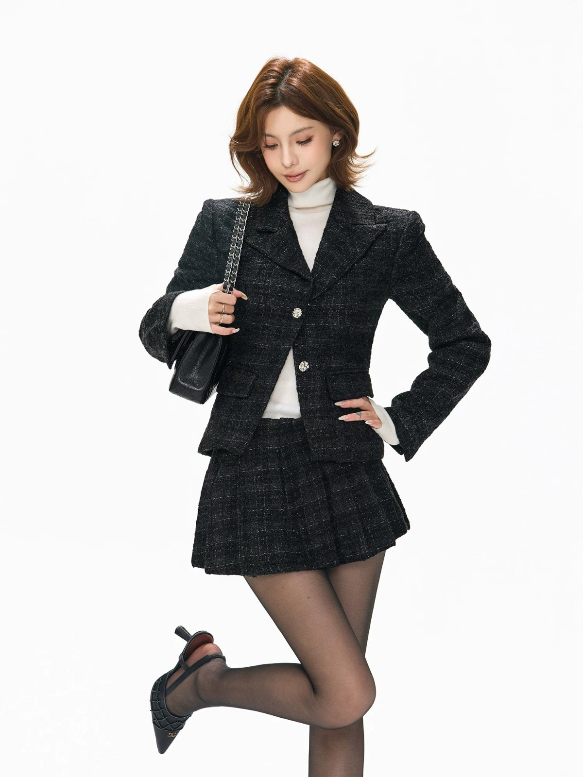 Vintage Plaid Wool Jacket & Skirt Set