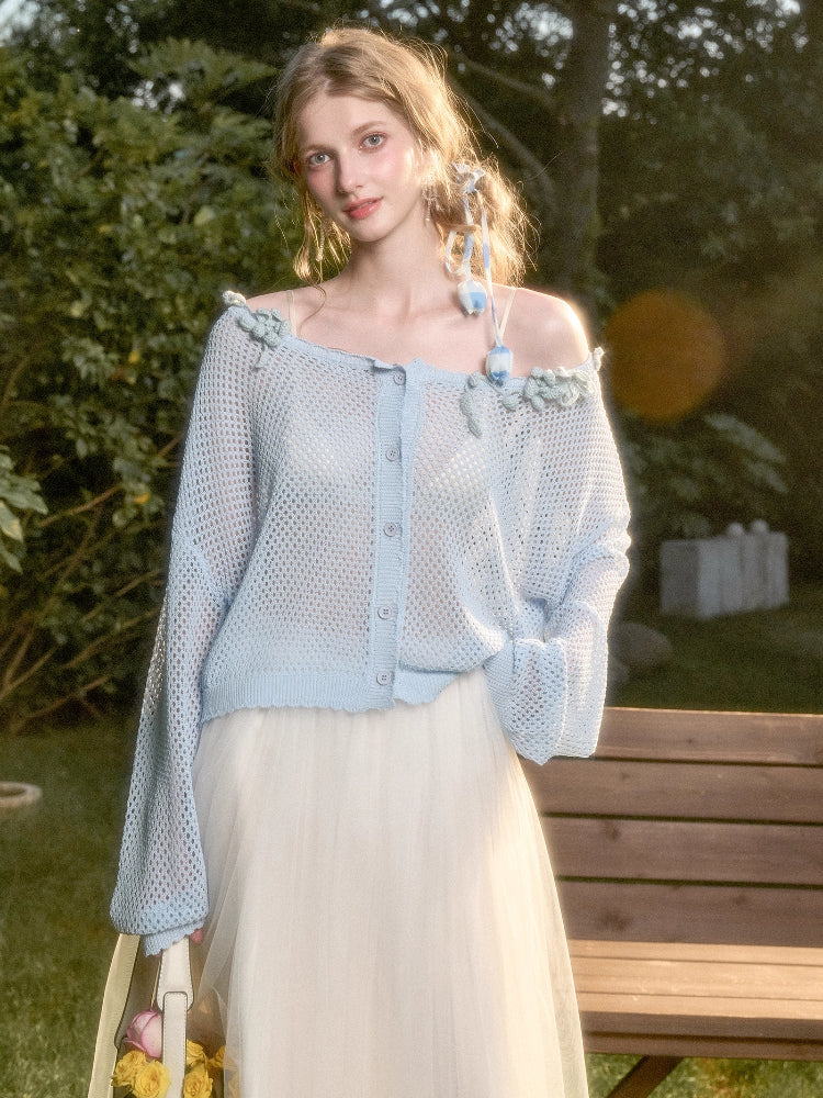 Cool Ice Silk Flower Hollow Cardigan