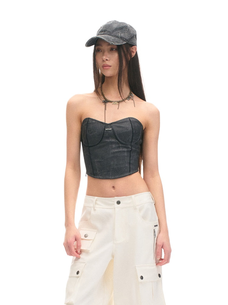 Gray Eco-leather Adjustable Fitted Bustier