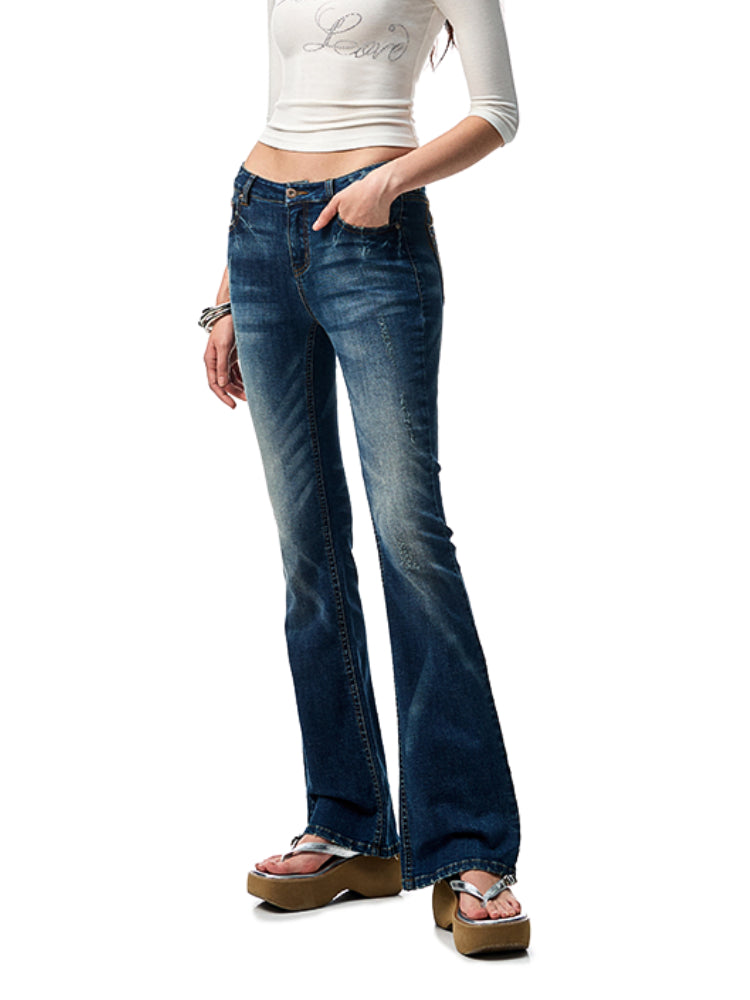 Dark Blue Low - Waist Denim Flared Pants