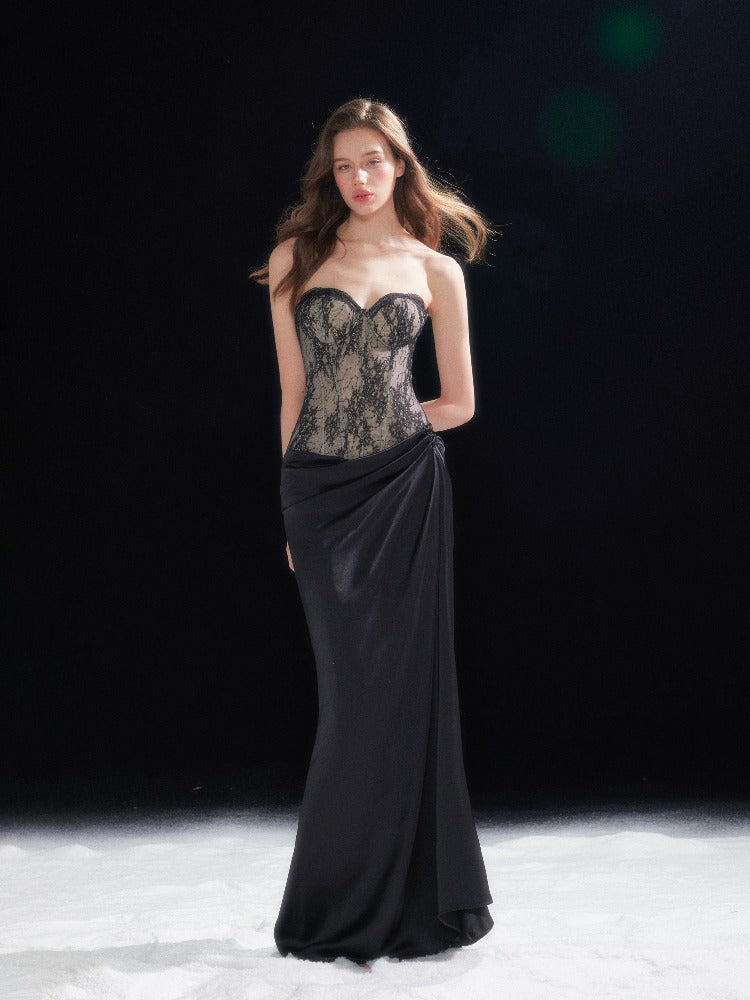 Lace Corset Satin Maxi Dress