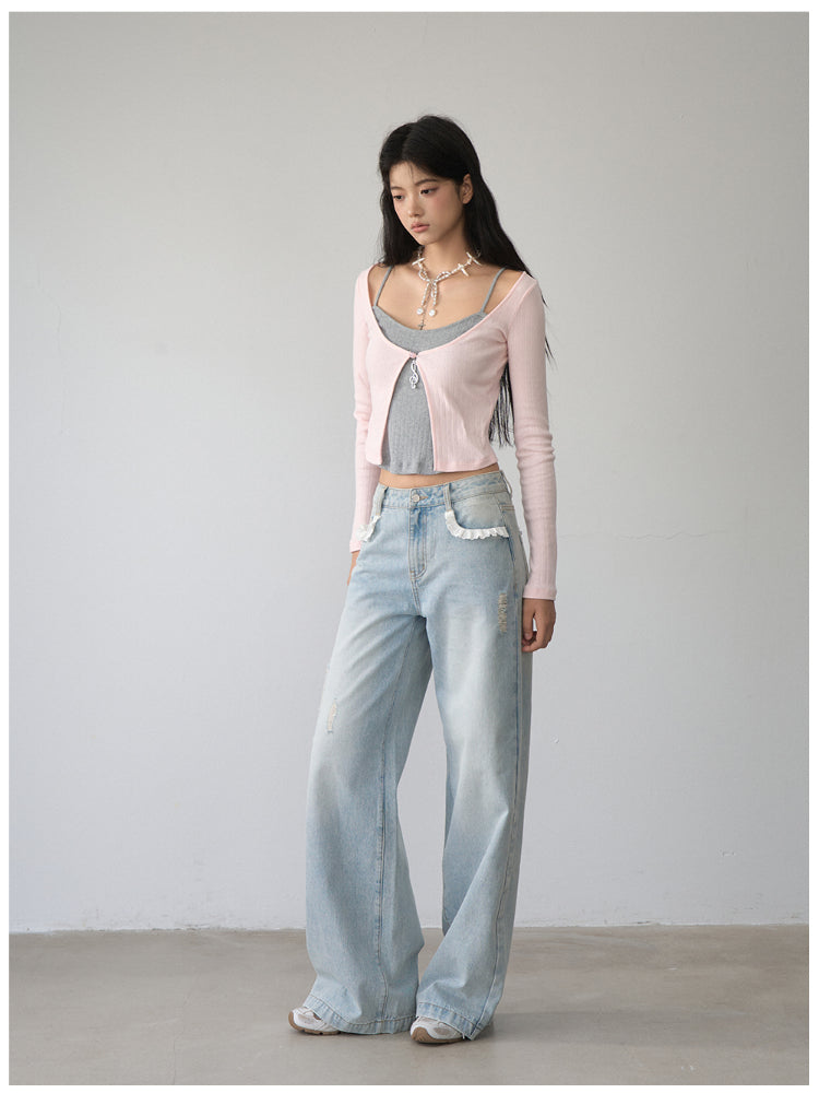 Lace Trim Vintage Jeans