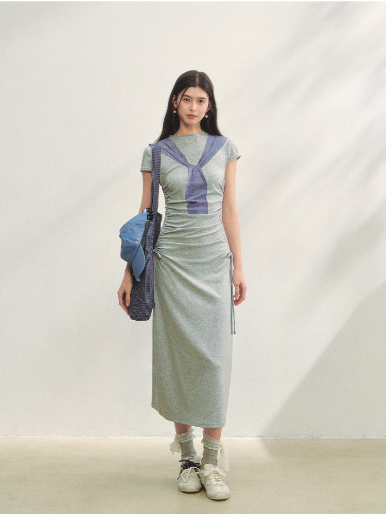 Printed Side Gathered Tie Dress